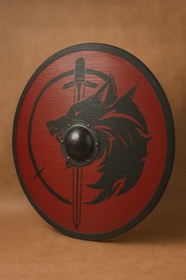 Viking Wolf Shield Handmade Wooden with Wolf & Sword Design  Norse Warrior Decor