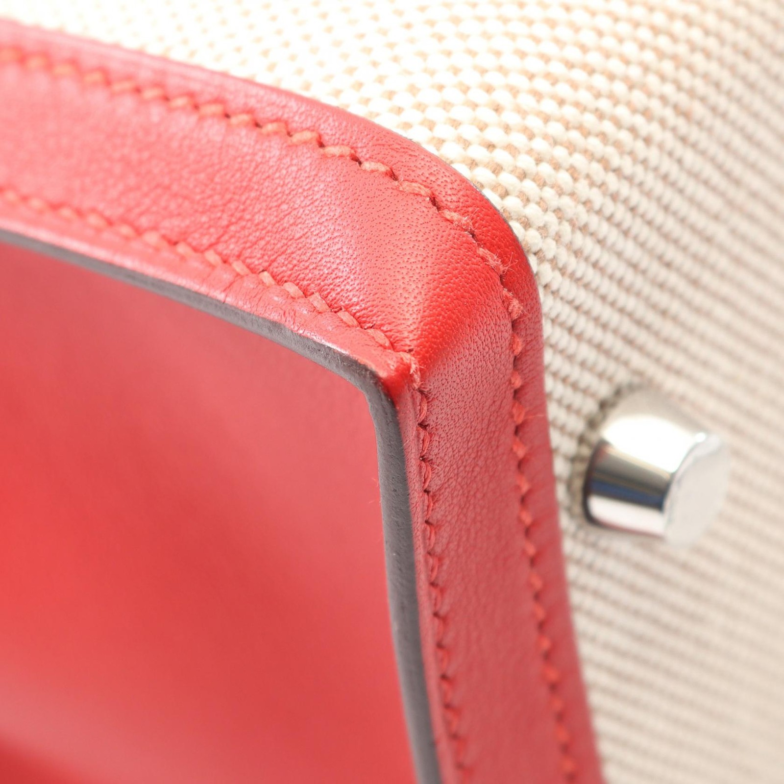 HERMES Kelly 28 shoulder Handbag D Toile H canvas Swift Ecru rouge coeur SHW thumbnail 7