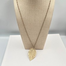 Gold Filigree Leaf Pendant Necklace Oversized Long Chain Boho Statement Jewelry