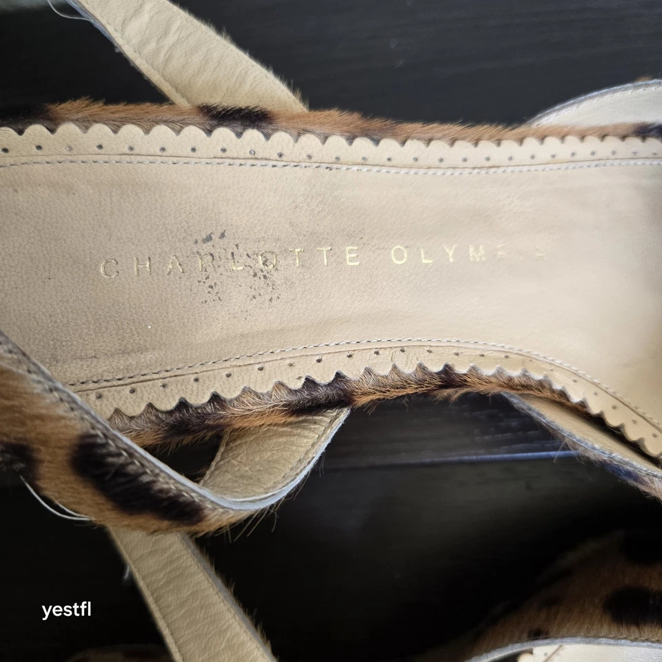 Sandalia Charlotte Olympia Alexa correa al tobillo cuña pelo de becerro leopardo 38,5 EE. UU. 8 Foto 3 de 4