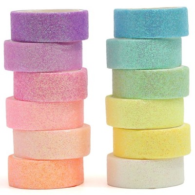 Glitter Washi Tape Set 12 Rolls Sparkling Foil Decorative Sprinkle Colored Ma...