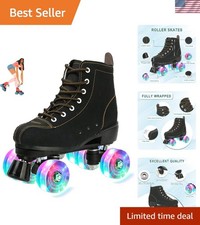 Versatile Outdoor Indoor Roller Skates - Black Faux Leather, High Top Design