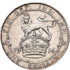 Great Britain 1914, shilling, old sterling silver coin HIGH GRADE #5733