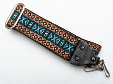 Vintage Geometric Tapestry Camera strap 36" jacquard, Blue Teal Orange Black