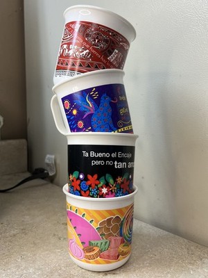 Tupperware Mexican Centennial Set, Four 12 oz. Mugs #2271B Microwave Re-heatable