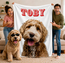 Personalized Custom Plush Blanket Dog's Photo Name Throw Gift 3 Sizes