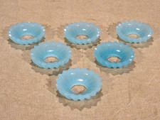 6 anciennes bobèches coupelles en opaline bleu  lustre applique bougeoir ....