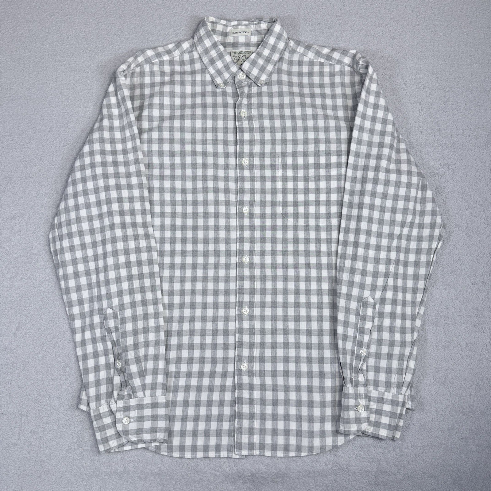 J.Crew Shirt Mens Medium White Gray Gingham Plaid Long Sleeve Slim Untucked VTG