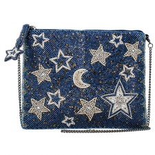 Mary Frances Super Nova Blue Celestial Star Moon Zip Handbag Beaded Purse NWT!
