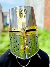 Medieval Knight Templar Helmet   Golden Cross Crusader LARP  Cosplay Armor