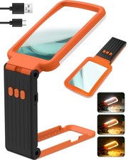 15X Magnifying Glass with Light and Stand, Rechargeable 15X, Orange-back