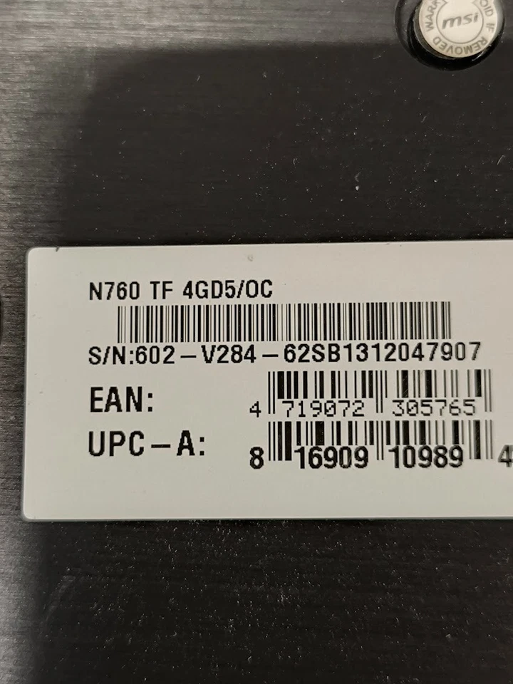 MSI N760 TF 4GD5/OC Gaming Graphics Card - Used, Working - Image 3 of 4