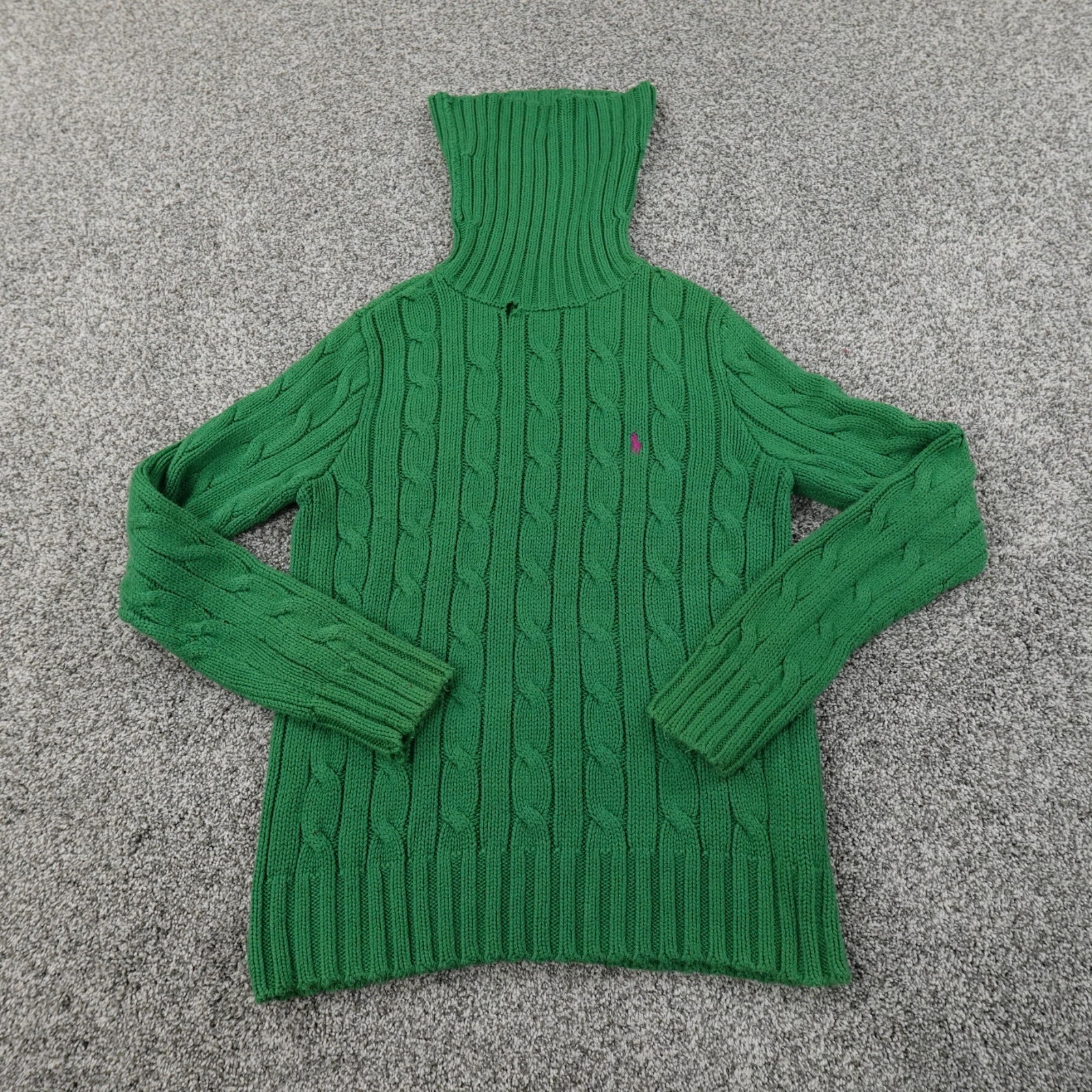 Maglione vintage Ralph Lauren donna L verde pony irlandese cavo aran maglia felpa