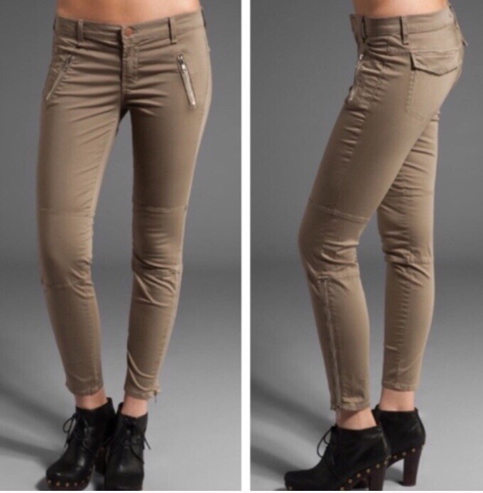 J Brand Womens Size 26 Taupe Agnes Moto ZIP Skinny Jeans Zippers