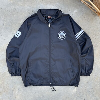 ONITSUKA TIGER Windbreaker Jacket Black White Hidden Hood ASICS Zip Nylon Mens L