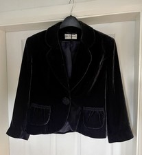 M&s Autograph Midnight Blue Silk Velvet One Button Blazer Jacket 8 36