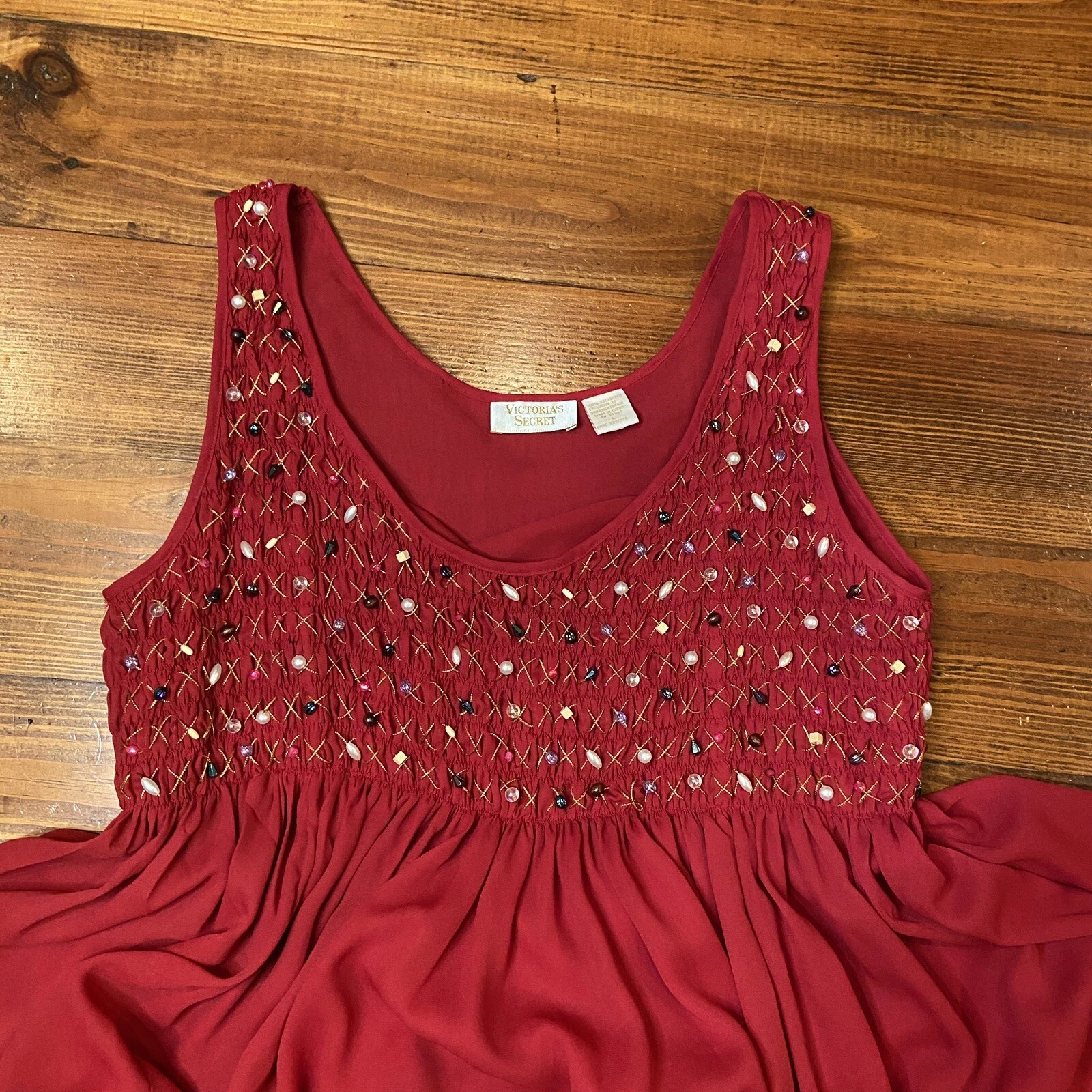 UNDERCOVER Abito da letto vintage Victoria's Secret rosso marrone perline abito taglia L