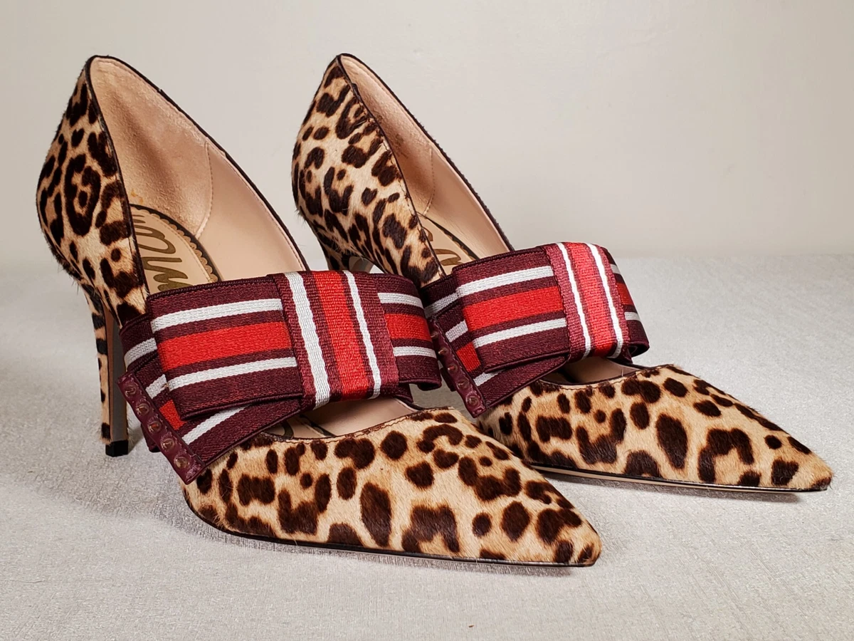 NWOT Sam Edelman Maeve Sand Calf Hair Leopard Print Big Bow Heels