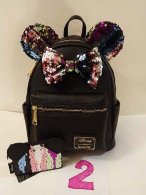 Loungefly Black Sequin Mini Backpack with Red Bow and Ears Amazon.com: Loungefly Disney Minnie Mouse Black Sequin  main image 4
