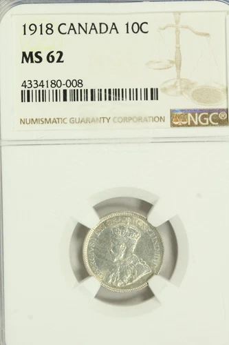 1918 Canada Ten Cents Dime : NGC MS62