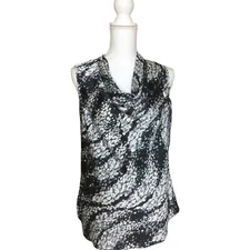 Apt 9 Womens Sleeveless Cowl Neck Top Blouse Size M Black White Gray