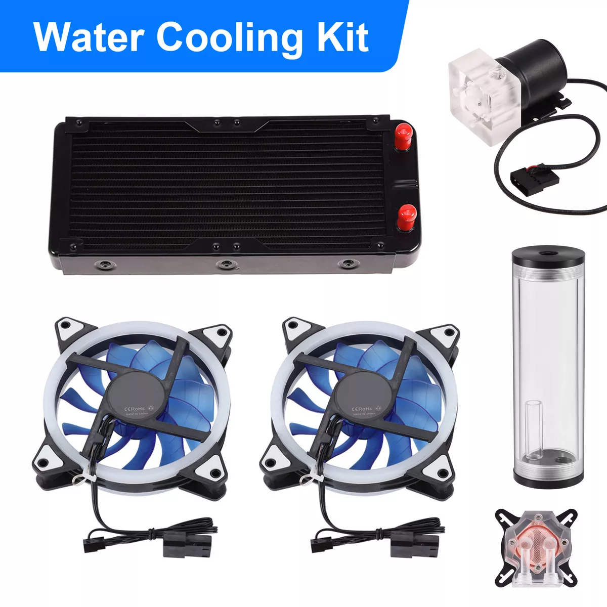 DIY PC Water Cooling Kit 240mm Radiator Pump Reservoir CPU GPU Block Rigid  Tubes