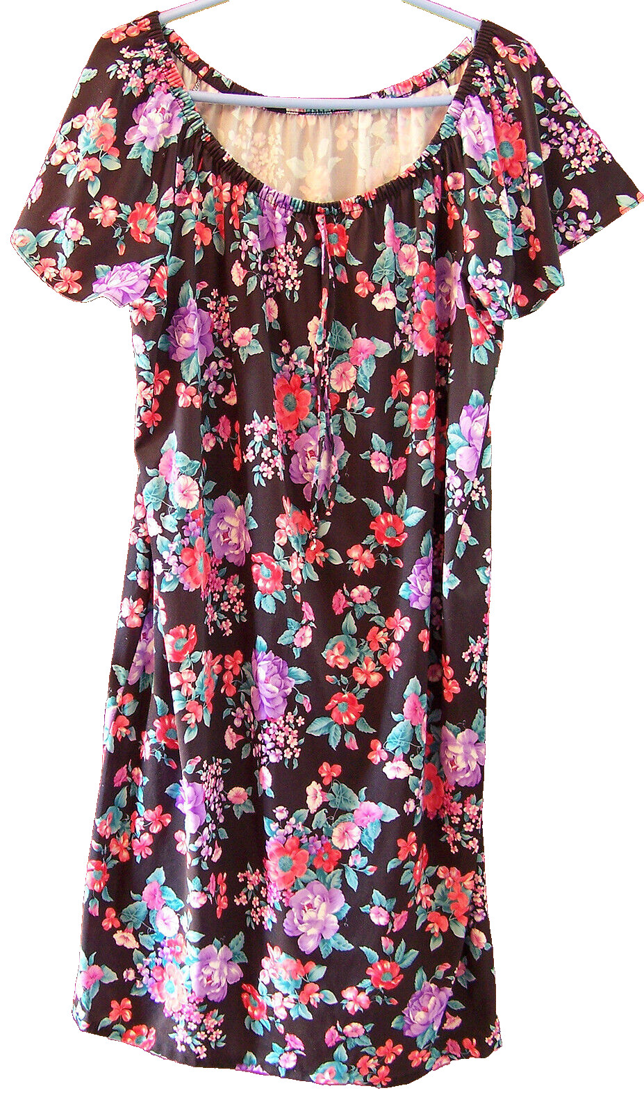 Haband Womens Lounge Muumuu Dress Size Large Black Lilac Pink Tropical Floral