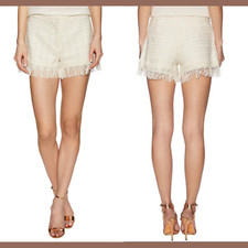 NWT $285 ALEXIS Damon Boulce Fringe Tweed Shorts in Ivory [SZ Small ] #P603