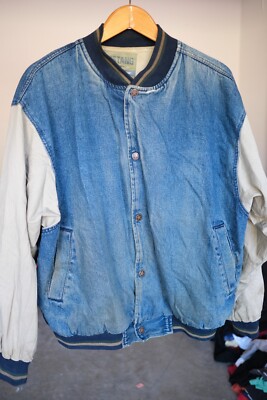 Vintage Mustang Denim Varsity Jacket Men Sz XL Blue Long Sleeve 