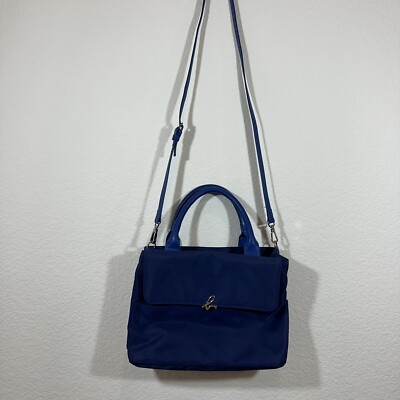 EUC Agnes b voyage Tote Bag Small Blue Nylon Leather Trim Spacious
