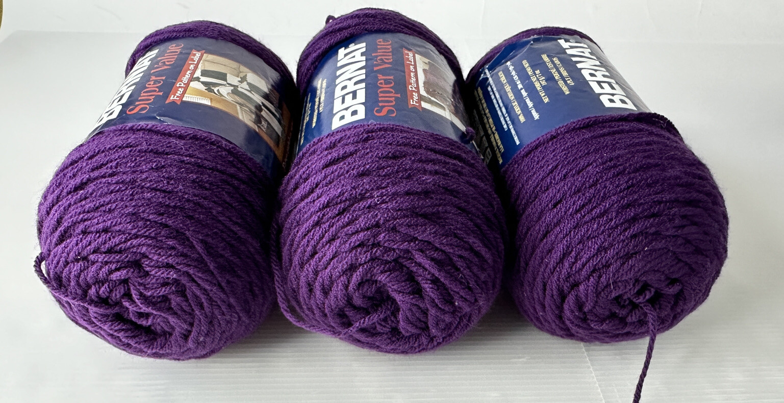 Bernat Super Value Solid Yarn Mulberry Lot of 3 Skeins Same Dye Lot