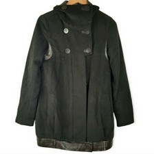 Rudsak Wool Blend Chocolate Brown Leather Trim Coat Jacket Women's Size Medium