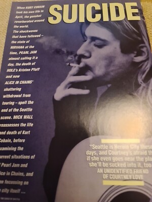 Vintage KURT COBAIN NIRVANA SMOKING BLACK WHITE A4 POSTER RAW MAGAZINE CLIPPING 