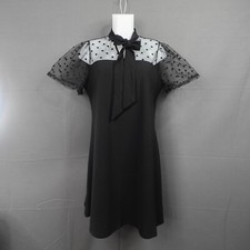 Womens Dress Plus 1XL Black Swiss Dot Mini Bow Goth Coquette Whimsy Softcore