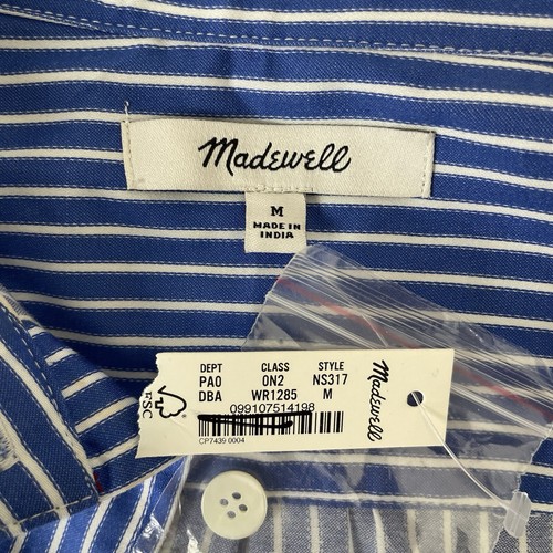 Camisa Madewell Relajada con Botones Azul Profundo Blanco Rayas Mediana Corta Elastizada - Imagen 3 de 12