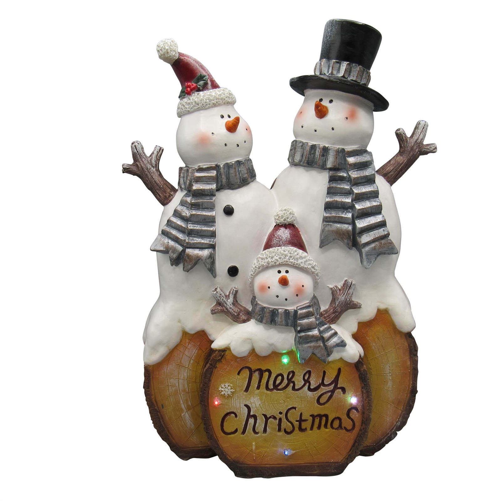 Light Up Merry Christmas Snowmen Figurine (Xmas Festive LED Ornament Decoration)