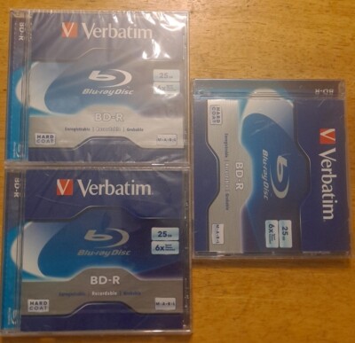 lot of 3 Verbatim 25 GB 6x Blu-ray Recordable Disc BD-R Hard Coat 