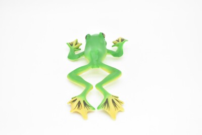 Green Tree Frog Toy, Leaping, Realistic Rubber Model, Hand Painted