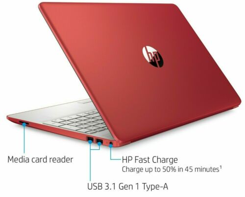 NEW HP 15.6" HD Laptop Intel Quad Core N5000 2.7GHz 4GB DDR4 128GB SSD Win10 Red - Picture 3 of 9