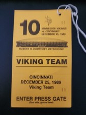 Minnesota Vikings vs Cincinnati Bengals December 25, 1989 Viking Team Press Pass