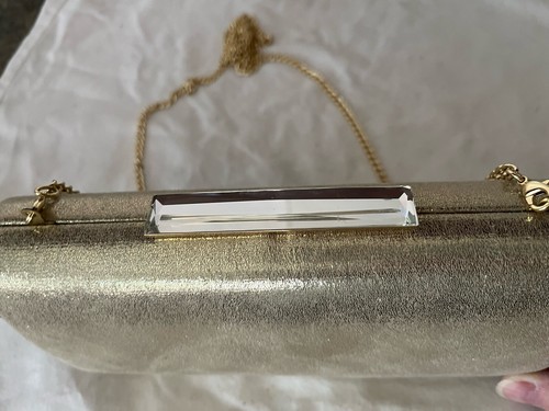 Nordstrom Metallic Gold Evening Clutch Purse Rhinestone Clasp Shoulder Chain NWT - Picture 3 of 8