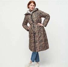 J Crew Belted Puffer Duvet Coat Sz Small Petite Leopard Animal Quilted With Belt
