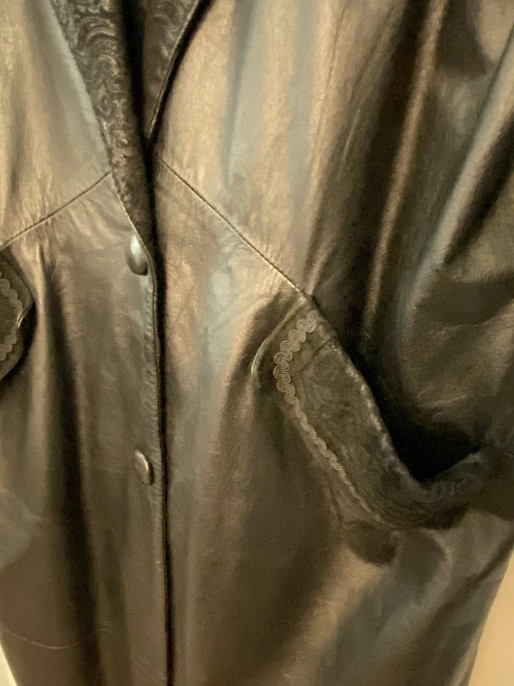 Abrigo largo de gamuza de cuero gótico gótico negro Steampunk L para mujer de colección años 80’s Foto 4 de 4