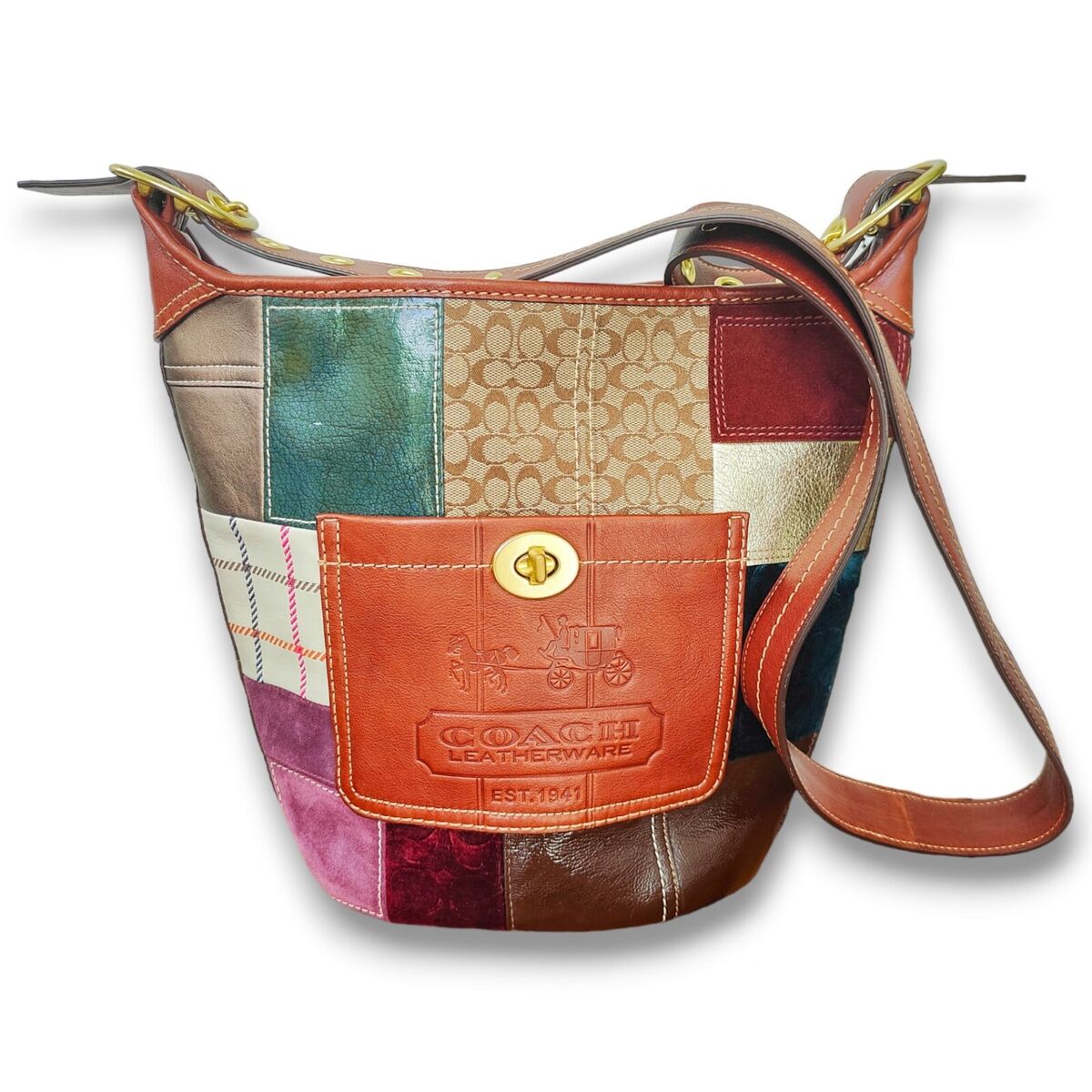 Coach Y2K Restored Holiday Patchwork Bleecker Duffle Leather Coach Y2K Restored Holiday Patchwork Bleecker Duffle Leather