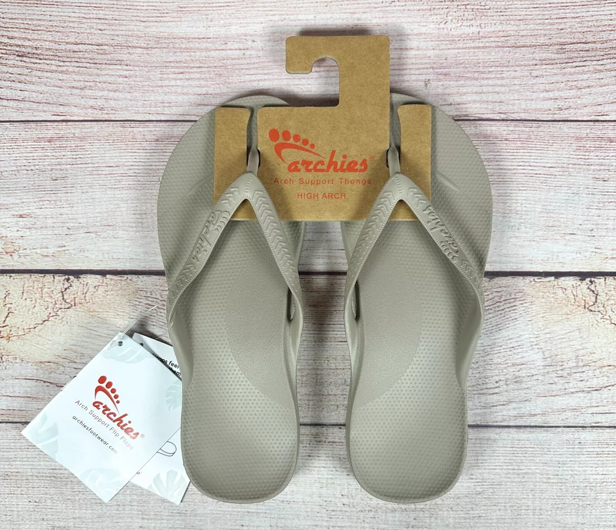 Archies Arch Support Thong Flip Flops High Arch Taupe Tan Unisex Men  4/Women 5