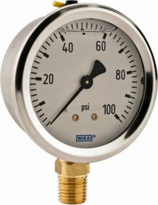 Wika 2-1/2'' Dial, 1/4 Thread, 0-100 Scale Range, Pressure Gauge Lower Connect...
