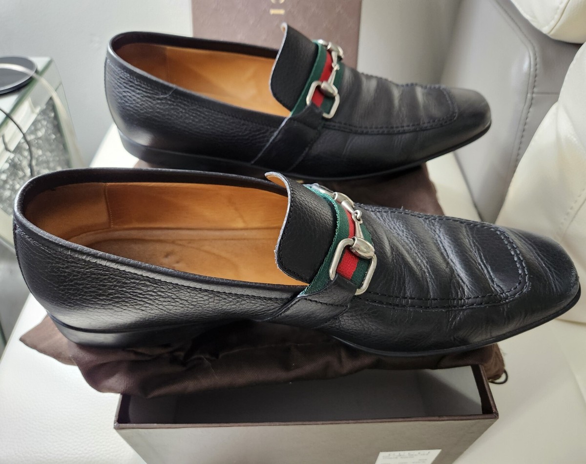 Authentic Gucci Web Silver Horsebit Black Leather Mens Dress Shoes Loafers 40.5 Authentic Gucci Web Silver Horsebit Black Leather Mens  main image 3
