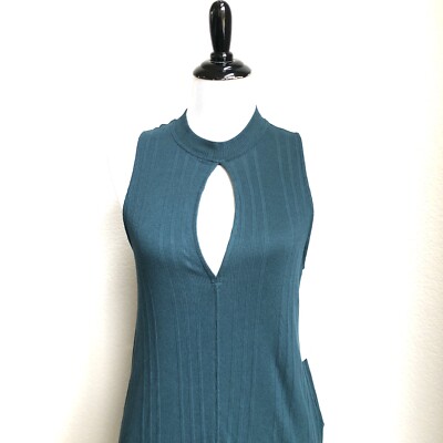 FREE PEOPLE Faye Ribbed Keyhole Tank Size Small Turquoise
