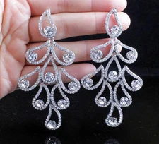 FANCY CLEAR AUSTRIAN RHINESTONE DANGLE EARRINGS STUD BRIDAL PROM E11967S SILVER
