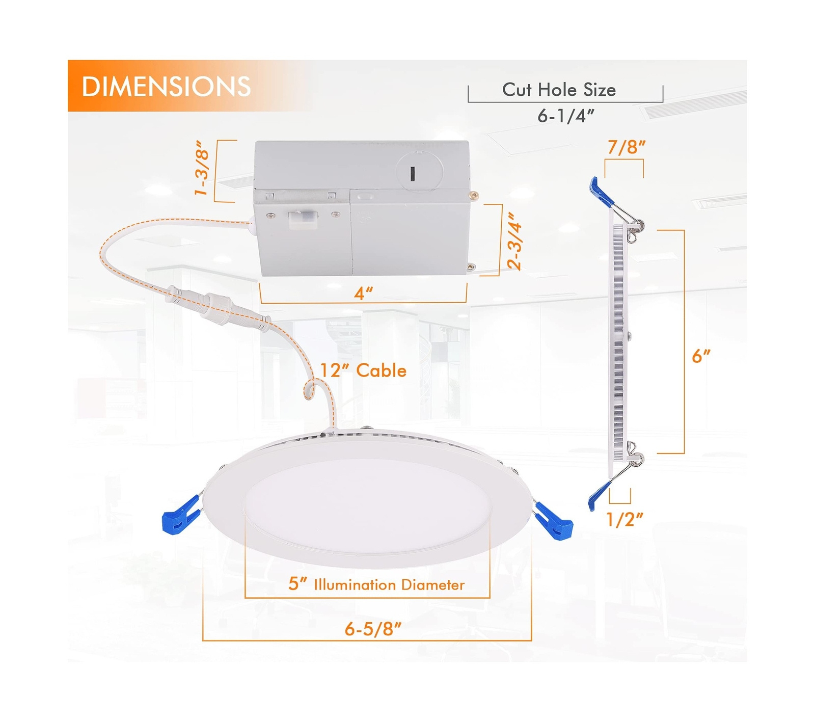 Cloudy Bay 6 inch 3000K/ 4000K/ 5000K Three Color Temperature Selectable, Dim...
